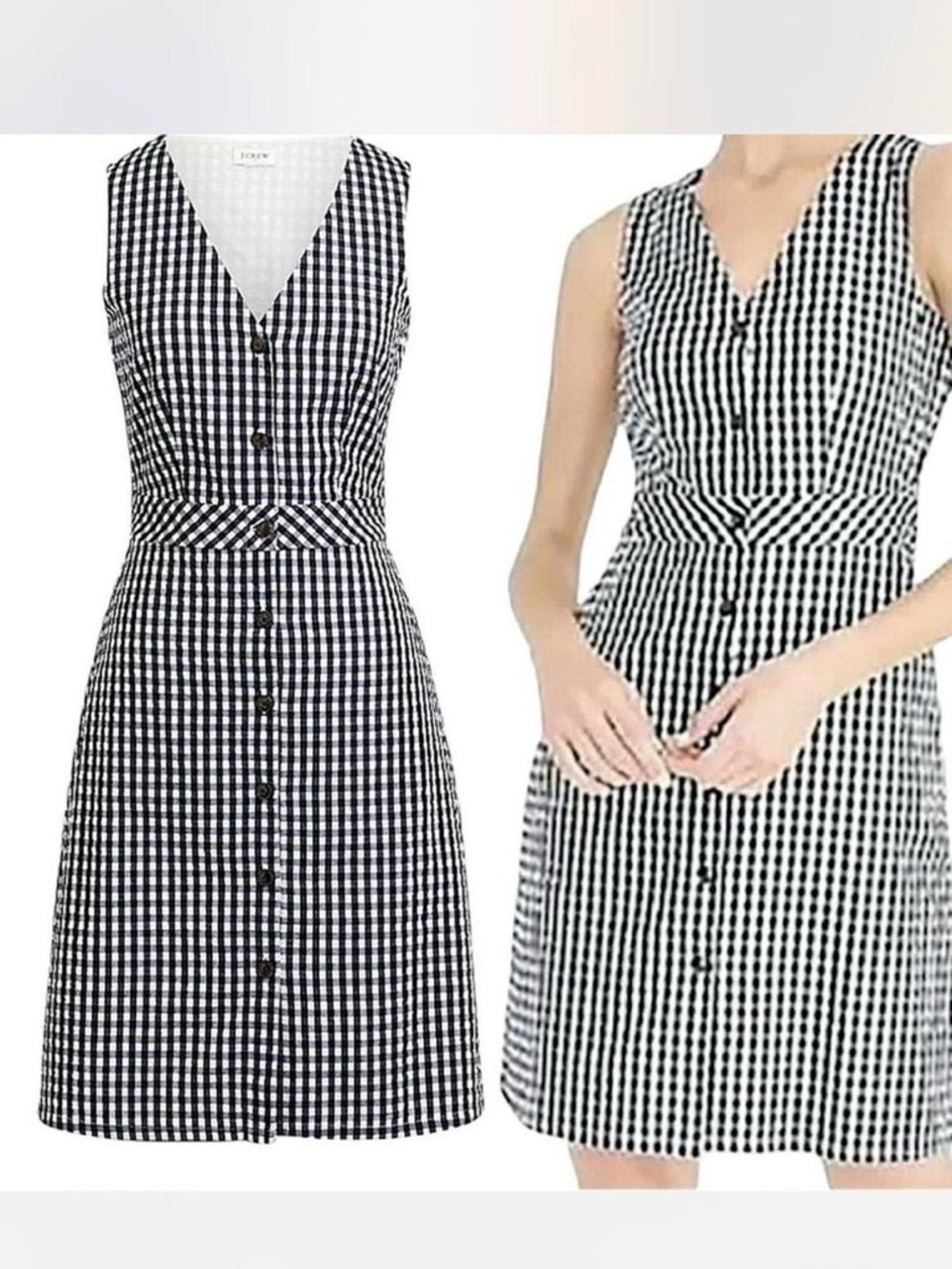 J. Crew Black & White Gingham Button-Front Midi Dress